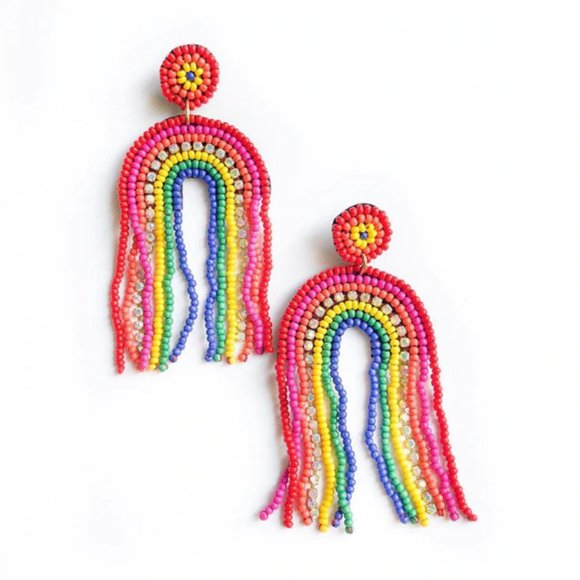 Bahati Jewelry - Cute Tassel Rainbow Rhinestone Drop Pride Earrings